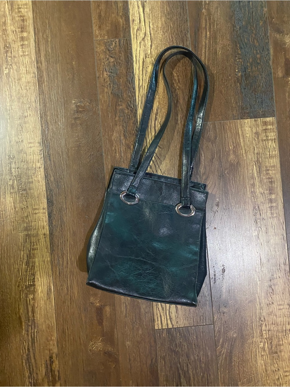 90s black fux Leather Tote Bag